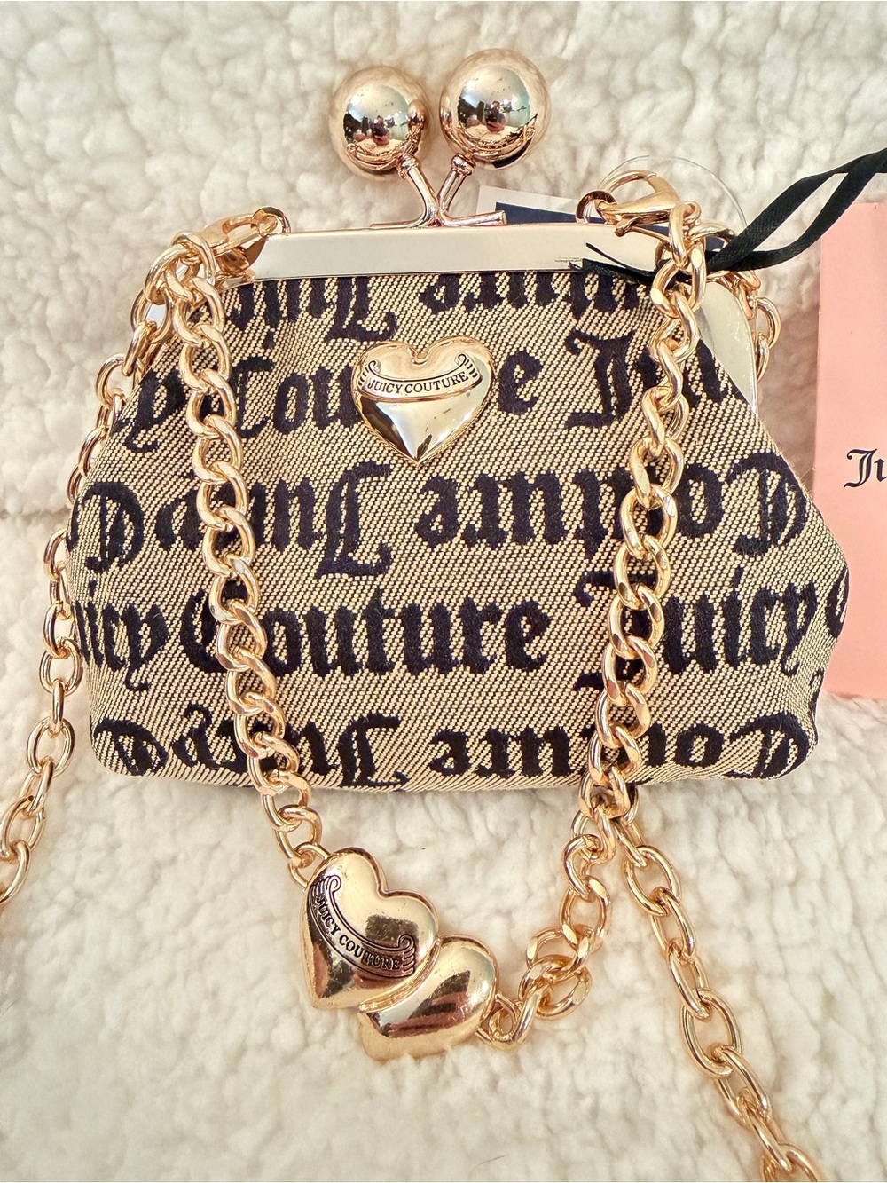 Juicy Couture Black Script Heart-Accent Chain Crossbody mini bag
